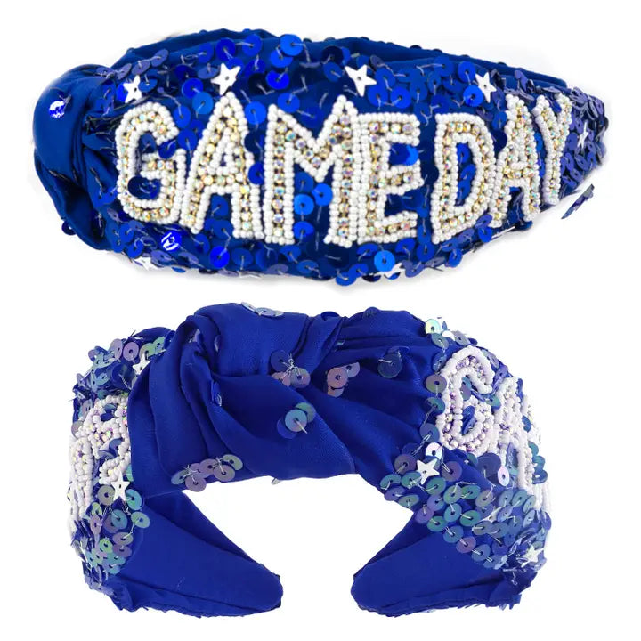 Blue & White Sequin Knot GAME DAY headband