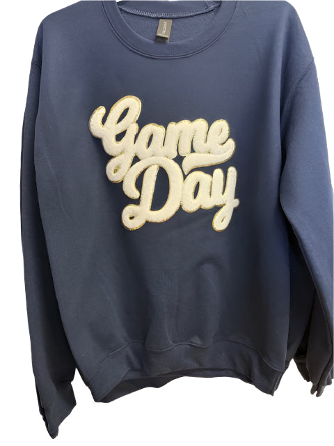 GAME DAY Navy Sweatshirt w/Chenille Lettering (sports events only)