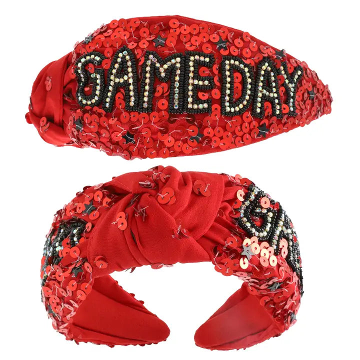 Red & Black Sequin Knot Headband for Game Day