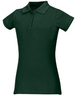 NEW LOGO: Girl&#39;s Fitted Hunter Green Interlock Polo