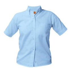 CCA GIRL'S Blue Short Sleeve Oxford w/Logo- (7th & Up) Formal Day Only (to be worn with tie based on grade level)